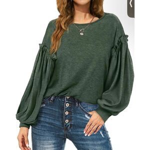 NEW Shirt Puff Sleeve Scoop Neck Fall L